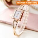 Elegant Vintage Rectangular Ladies' Wrist Watch, Luxury Quartz Movement Analog Display, Alloy Band & Case, Non, with Button Battery for Fashion Accessory