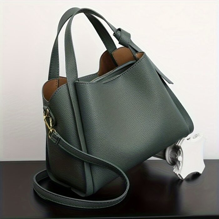 Lightweight PU Leather Fashion Shoulder Bag for Women - Adjustable Crossbody Handbag with Secure Zip Closure, Solid Color Design, Polyester Lining, Chic Bucket Style, Versatile Occasion Accessory, Baigou Crafted - Image 4