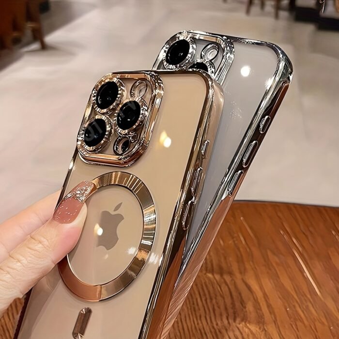 Luxury Plating Transparent Magnetic Wireless Charging Phone Case for Iphone 11/12/13/14/15/16 Pro Max Plus with Lens Protection Shockproof Clear Soft Cover - Image 16