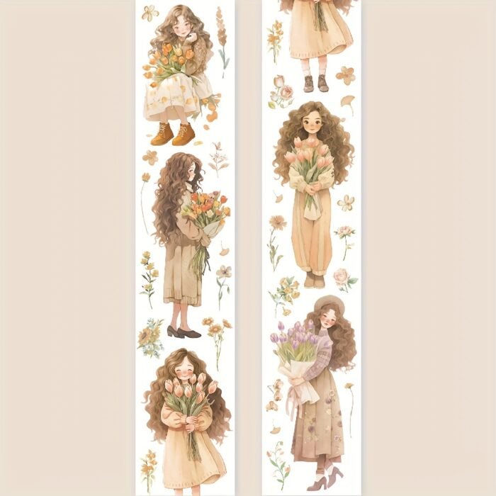 1 Roll/Pack, 8 Rolls/Pack Bouquet Girl Series PET Tape, Cute Artistic INS Style Girl Floral Material, Scrapbook Sticker - Image 10