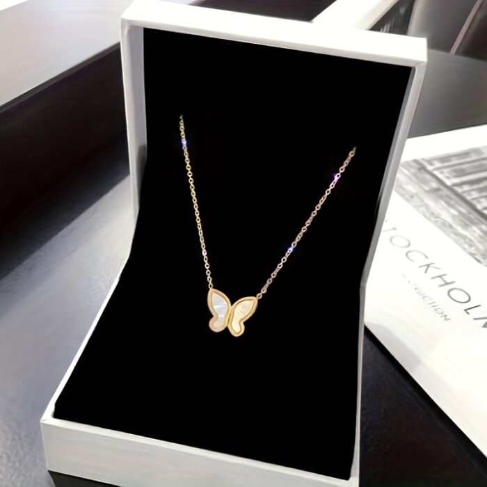 Elegant Butterfly Pendant Necklace for Women - Minimalist Golden-Tone Chain Jewelry, Versatile Daily Wear & Gift Idea, Year-Round Sophisticated Accessory, Butterfly Jewelry, Fashion Accessory, Chic Appearance, Delicate Design - Image 4