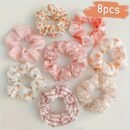 8pcs Elegant Pink & White Check & Floral Hair Ties - Soft Fabric, Non-Slip, Perfect for Buns & Pigtails, Ideal Gift Set for Women, Everyday Hair Accessories | Check Pattern Ties | Elastic Headbands, Hair Accessories Set