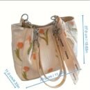 Women's Elegant Casual White Tulip Floral Print Tote Bag - Large Capacity Fabric Shoulder Bag with Adjustable Long Woven Strap & Zipper Closure, Includes Wrist Strap for Work, Travel, Daily Use, Polyester Lining