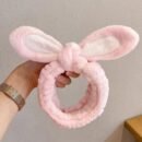 Cute Bunny Ear Hairband Headband with Soft Polyester Fabric - Pastel Pink & White Hair Accessories for Daily Use, Face Washing, Styling & Cosmetics