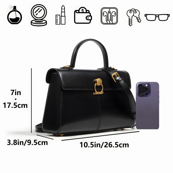 Elegant Women's Top Handle Satchel Bag - Chic Solid Color Design with Adjustable Shoulder Strap, Golden-Tone Clasp & Spacious Interior, Perfect for Daily Use or Gift Giving (Khaki/Dark Brown/Red/Black), Versatile Fashion Accessory | Fashionable Accessory | Synthetic Leather Bag - Image 4