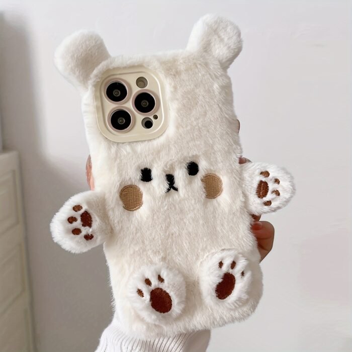 Adorable plush three-dimensional bear mobile phone case suitable for iPhone15ProMax 14 13 12 11 girls' simple niche full-coverage mobile phone protective case - Image 6