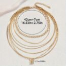 1pc Layered Chain Necklace for Women - Golden-Tone Bohemian Punk Rock Style with Interlocking Links & Rectangular Pendants, Elegant Versatile Jewelry for Daily Wear, Parties, All-Season Fashion Accessory, Party Accessories, Chic Appearance, Delicate Craftsmanship