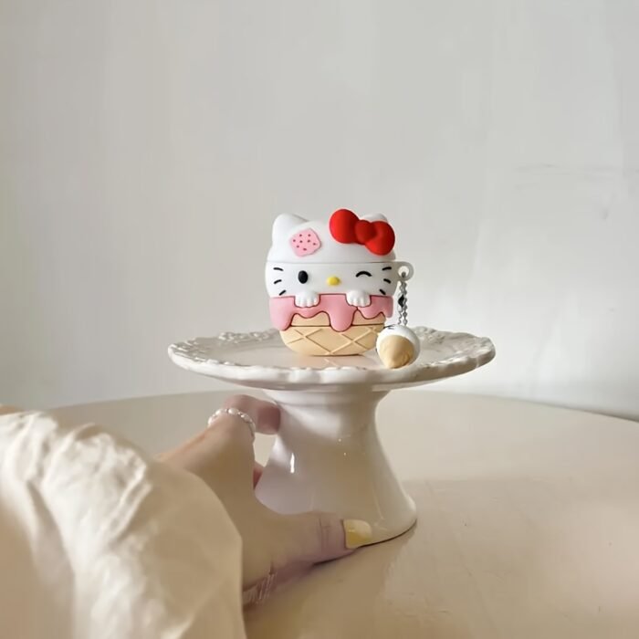 For Hello Kitty Ice Cream-Shaped Silicone Case for AirPods Pro with Keychain - Cute Cartoon Design, Anti-Fall & Durable Protective Cover, Mixed Colors, Airpod Storage Case - Image 9