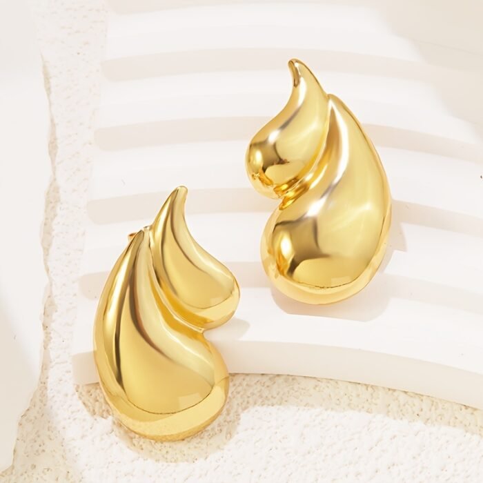 Pair of Chic Dual-Tear Drop Stainless Steel Stud Earrings - Hypoallergenic, Versatile & Luxurious Design for Women'S Daily Wear or Evening Events - Image 8