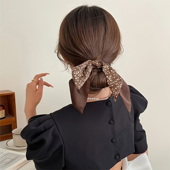 3pcs of Floral Ribbon Hair Bands, Double Layer Floral Hair Bands, Bow Temperament Elegant Senior Sense of Floral Ribbon, Fashion Head Ropes, Small Scarves, Fresh Sweet Ponytail Hair Accessories - Image 4