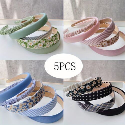 5pcs Women's Vintage Port Style Beautiful Hair Hoop, Cloth Hair Hoop, Outside Wear Girls Round Face Cute Versatile Hair Accessories Set