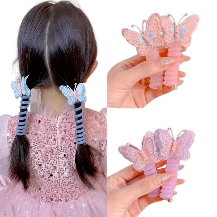 GUIJUI 2pcs Cute Butterfly Phone Cord Hair Ties for Kids, High Elasticity Resin Hair Bands, All-Season Daily & Casual Wear, Christmas & Valentine'S Day Gift, Knit Fabric Weaving Method - Image 15