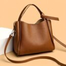 Lightweight PU Leather Fashion Shoulder Bag for Women - Adjustable Crossbody Handbag with Secure Zip Closure, Solid Color Design, Polyester Lining, Chic Bucket Style, Versatile Occasion Accessory, Baigou Crafted