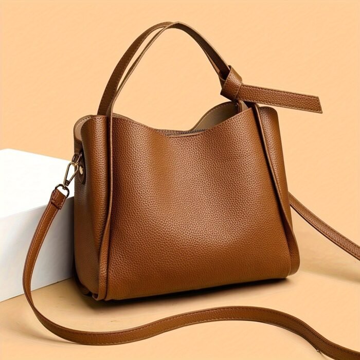Lightweight PU Leather Fashion Shoulder Bag for Women - Adjustable Crossbody Handbag with Secure Zip Closure, Solid Color Design, Polyester Lining, Chic Bucket Style, Versatile Occasion Accessory, Baigou Crafted - Image 5