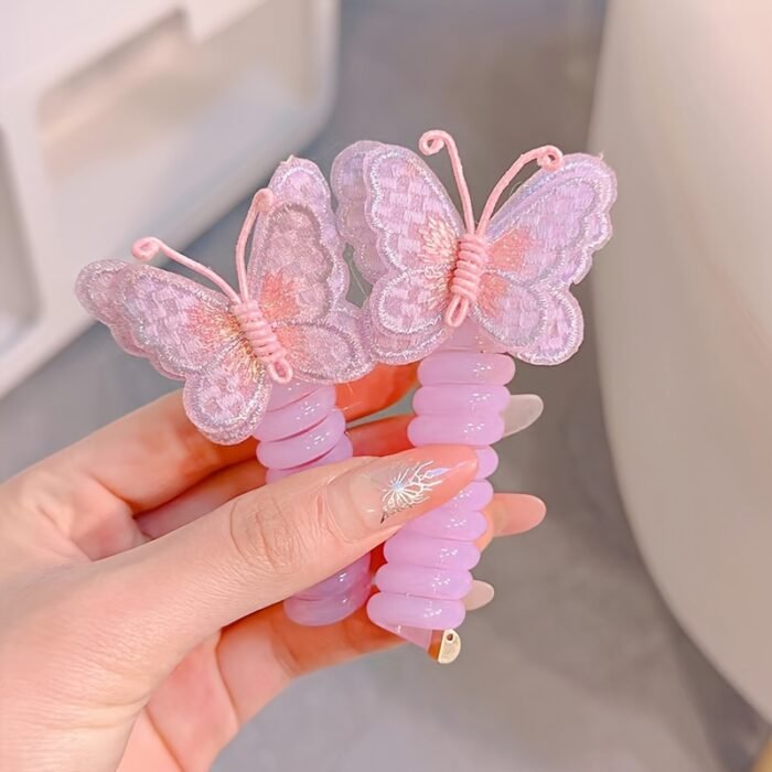 GUIJUI 2pcs Cute Butterfly Phone Cord Hair Ties for Kids, High Elasticity Resin Hair Bands, All-Season Daily & Casual Wear, Christmas & Valentine'S Day Gift, Knit Fabric Weaving Method - Image 14