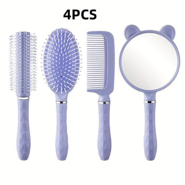 4pcs/set of high-looking cute comb set, mirror air cushion comb, roller comb, head massage comb, portable anti-static styling comb set, long hair curling student dormitory massage comb for women - Image 10