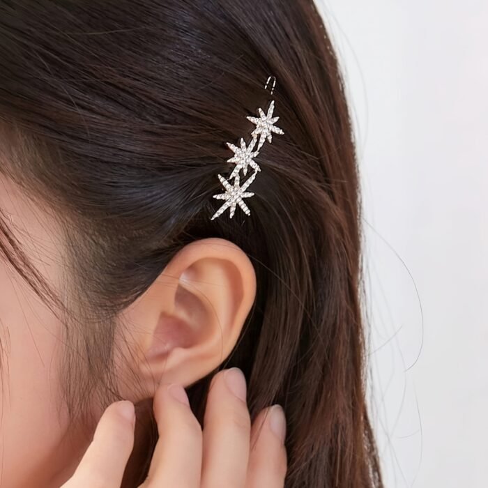 2pcs Sparkling Rhinestone Star Hair Clips for Women - Elegant Alloy Side & Bangs Barrettes, Sweet Style - Image 3