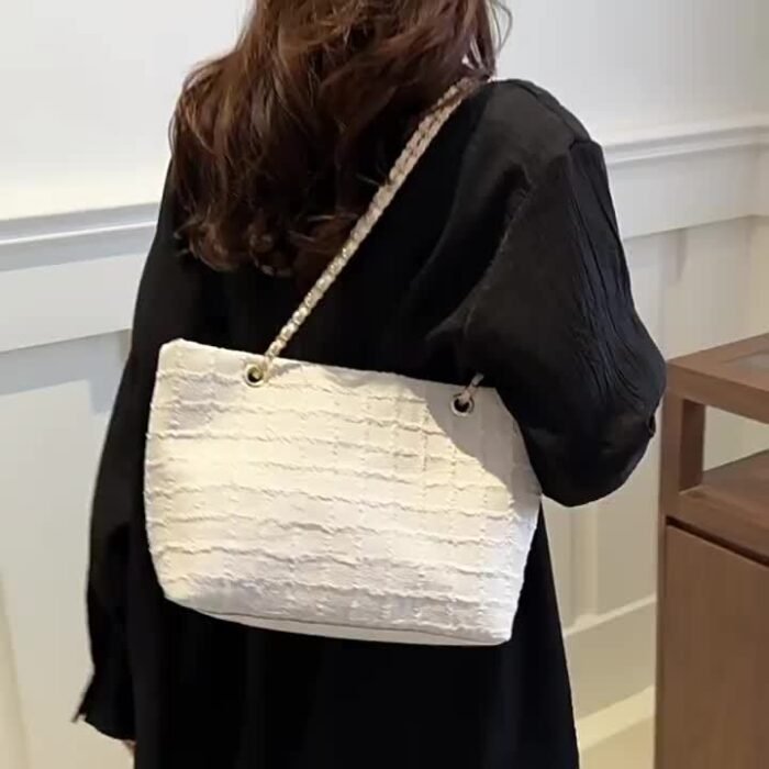 1pc Trendy Nylon Tote Bag with Chain Strap - Lightweight, Casual Style, Zipper Closure, Polyester Lined, Solid Color Shoulder Bag for Everyday Use, Everyday Shoulder Bag|Trendy Tote Bag|Zippered Closure, Small Tote Bag - Image 15