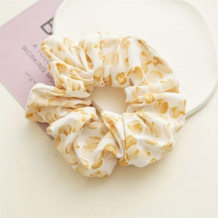 1pc Korean Style Large Floral Scrunchie - Soft Fabric, Ruffled Design, Elastic Hair Band for Women, Perfect for High Ponytails, Beach Outings, and Casual Wear, Ponytail Holder|Floral Print Scrunchie|Easycare Fabric, Cute Hair Accessorie - Image 2