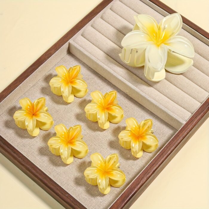 7pcs Minimalist Floral Hair Clip Set, Gradient Jelly Cute Clips, Large Non-Slip Scrunchie and Multifunctional Bangs Side Egg Lace Clips, Essential for Beach Vacation Swimming - Image 13