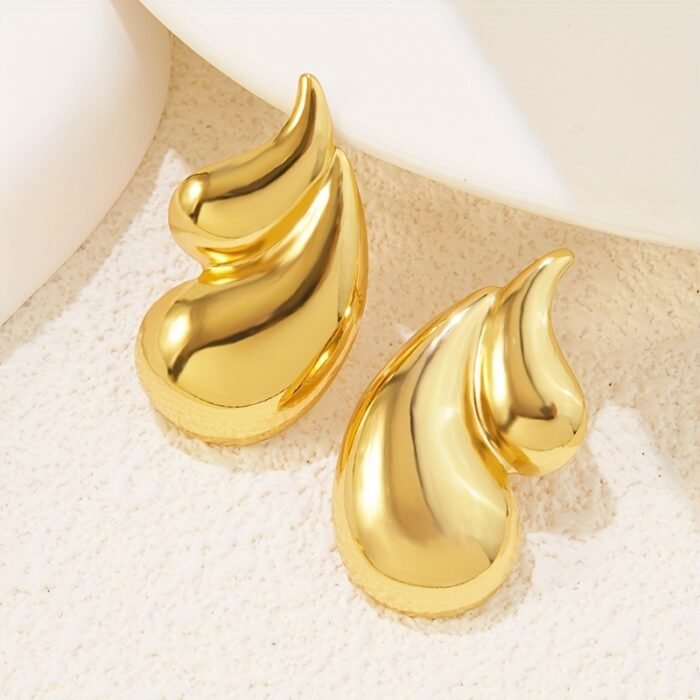 Pair of Chic Dual-Tear Drop Stainless Steel Stud Earrings - Hypoallergenic, Versatile & Luxurious Design for Women'S Daily Wear or Evening Events - Image 4