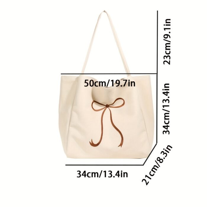 Embroidered Bowtie Underarm Tote Bag For Men Women, Large Handbag For Daily Commute, Simple Trendy Versatile Daypacks - Image 4