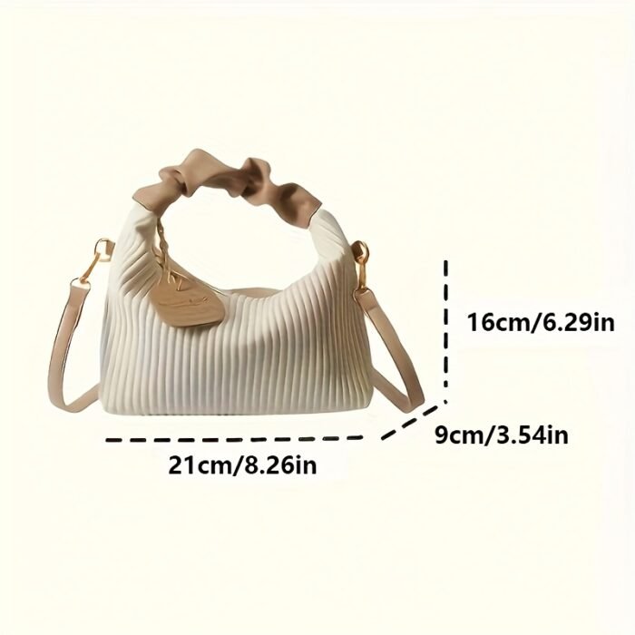 Striped Handbag for Women - Stylish Urban Shoulder Bag with Zipper Closure, Polyester Lined, Black, Perfect for Casual or Office Us - Image 5