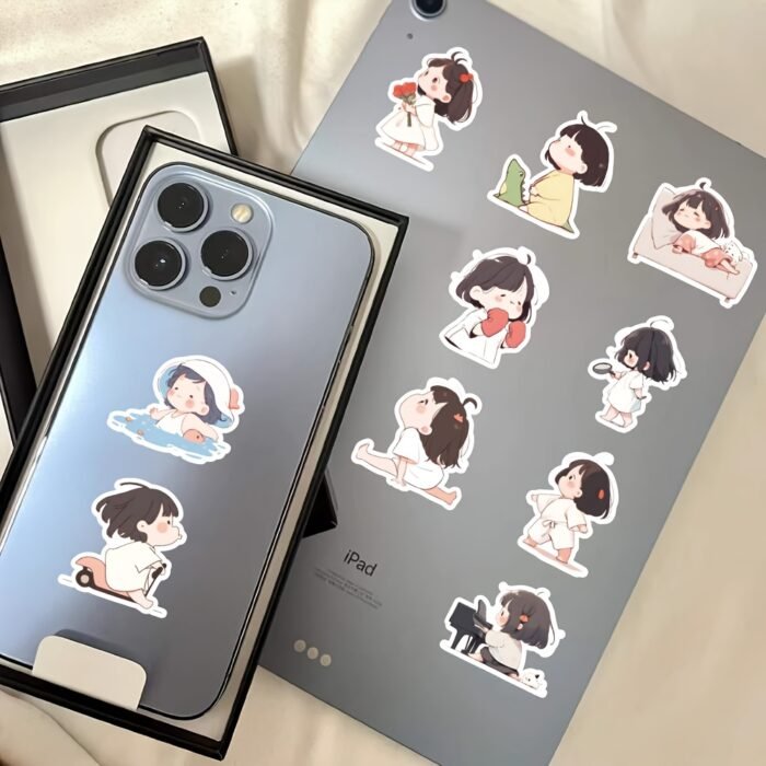 63pcs Cute Girl Vinyl Stickers - High-Quality Cartoon Decals for Scrapbooking, Journals, Laptops, Bumpers & Skateboards - Reusable, Mixed Colors, Playful Expressions & Whimsical Designs - Perfect Christmas Gift, Skateboard Stickers | Cartoon Characters | Reusable Stickers, Funny Stickers - Image 7