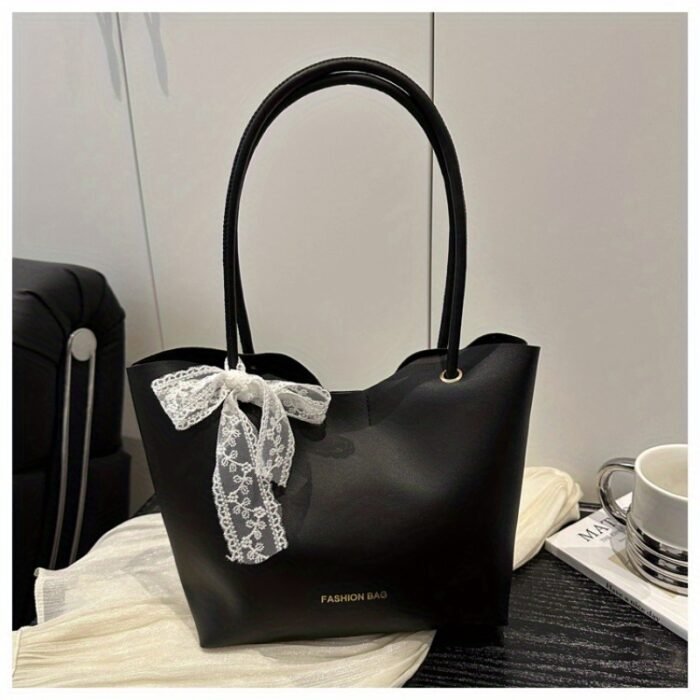 Women's Elegant Crossbody Bag with Bow Detail - Premium Korean-Inspired Commuting Tote, Fixed Strap & Snap Closure, Solid Color Options (Khaki/Deep Brown/Red/Black) - Birthday & Holiday Gift - Image 2