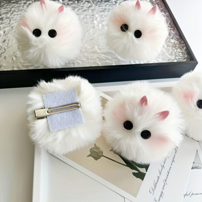 Adorable Pink Blush Bunny Plush Hair Clips - Soft and Sweet Cartoon Rabbit Barrettes for Women and, Hair Accessorie - Image 2