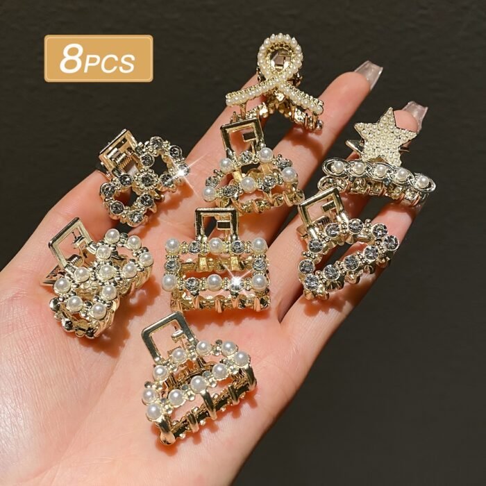 8pcs Women's Models, Exquisite and Gorgeous, Imitation Pearl and Rhinestone Inlay, Multi-Style Small Hair Grab Comb Set, Suitable for Daily Use - Image 2
