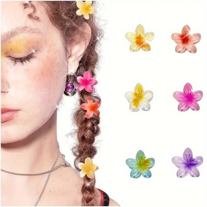 [Sweet | Colored] 6pcs Sweet Colored Frangipani Flower Resin Hair Clips | Suitable For Party, Holiday Hair Styling | Perfect Gifts For Girls - Image 12
