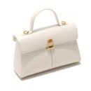 Elegant Women's Top Handle Satchel Bag - Chic Solid Color Design with Adjustable Shoulder Strap, Golden-Tone Clasp & Spacious Interior, Perfect for Daily Use or Gift Giving (Khaki/Dark Brown/Red/Black), Versatile Fashion Accessory | Fashionable Accessory | Synthetic Leather Bag