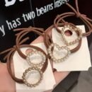 Korean Dongdaemun-Inspired Women'S Hair Ties with Pearl and Golden Accents - Cute, Minimalist Love Heart Design, Perfect for Long Hair, Stylish Hair Accessories|Minimalist Hair Ties|Pearl Hair Ties