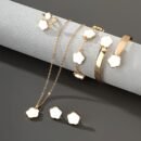 5pcs Classic Lucky Flower Women's Necklace + Earrings + Ring + Bracelet Set Simple Elegant Design Birthday Wedding New Year Valentine's Day Celebration Fashion Jewelry Set