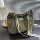 DISSEFA-TECH Corduroy Shoulder Bag for Women, Elegant Striped Tote with Removable PU Strap, Zipper Closure, Polyester Lined, Versatile for Daily Use and School - Ideal Valentine'S Gift