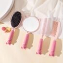 4-Piece Cute Bear Hair Comb Set with Air Cushion Brush, Finishing Comb, Round Curling Brush & Makeup Mirror - Ideal for Normal Hair Travel Essentials