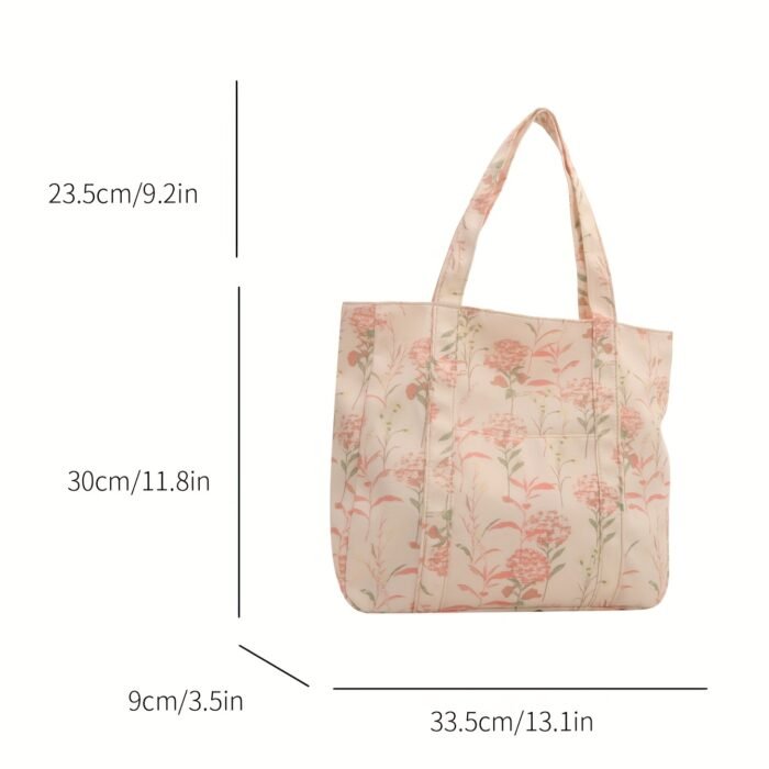 1pc Women's Floral Print Tote Shoulder Bag - Stylish & Spacious Design with Secure Zip Closure, Dual Reinforced Handles, Multiple Pockets - Durable Fabric for Work, College, Travel & Everyday Use (Pink/Red/Blue), College Accessory - Image 5