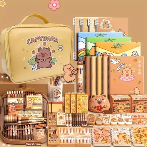 Capybara Stationery Gift Set, Soft Grip Pens, Notebook, Pencil Case, and Accessories, Cute Animal-Themed Study Essentials Pack for Students