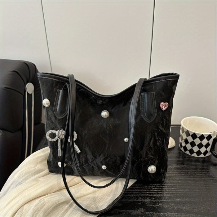 3 Colors Available Tote Bag - Black, Silvery, White Options with Multi-Element Premium Bow Women's Bag 20 New Styles for Students and Office Commuters' Fashionable Totes, Best Gift for Friends or Girlfriend - Image 9