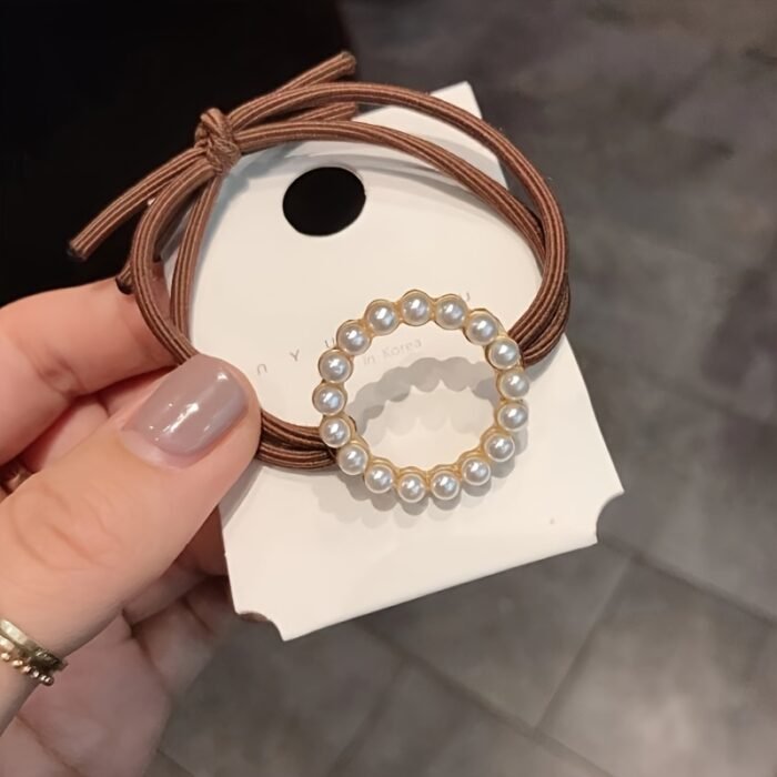 Korean Dongdaemun-Inspired Women'S Hair Ties with Pearl and Golden Accents - Cute, Minimalist Love Heart Design, Perfect for Long Hair, Stylish Hair Accessories|Minimalist Hair Ties|Pearl Hair Ties - Image 2