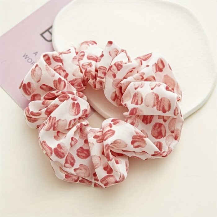 1pc Korean Style Large Floral Scrunchie - Soft Fabric, Ruffled Design, Elastic Hair Band for Women, Perfect for High Ponytails, Beach Outings, and Casual Wear, Ponytail Holder|Floral Print Scrunchie|Easycare Fabric, Cute Hair Accessorie - Image 4