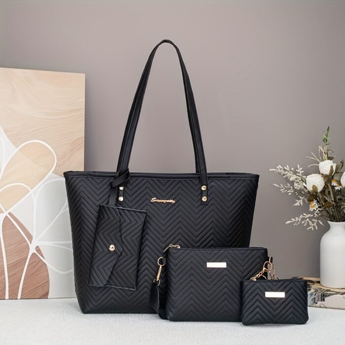 4pcs Fashion Simple Tote Bag Set for Women, Basics Style, Double Handles, Zipper Closure, Polyester Lining, Material, with Daily Commute Occasion, Dry Clean Only, Do Not Wash - Image 10