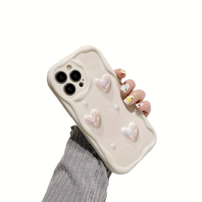 White Heart Pearl Mobile Phone Case, Three-Dimensional Wave Edge with Pearl Lanyard, Suitable for Iphone 16 15 14 13 12 11 Pro Max, Gift for Girlfriend - Image 6