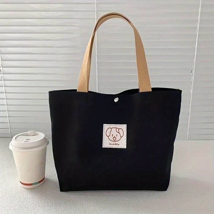 1pc Cute Cartoon Bear Tote Bag for Women - Black Minimalist Handbag with Durable Handles & Snap Closure, Compact Work Commute Bag, Casual Everyday Shoulder Bag, Sturdy Construction - Image 11