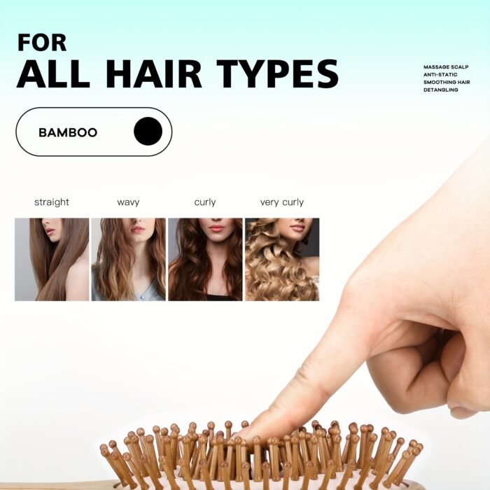 4pcs Hair Brush Comb Set for Men Women - Bamboo Bristle Hairbrush with Tail Comb, Tooth Comb, Double Head Comb, 3 Air Cushion Massage Brushes for Scalp Massage, Bamboo Material, Finishing Comb Style, Scalp Massager Set|Natural Bamboo Brush|Ergonomic Desig - Image 4