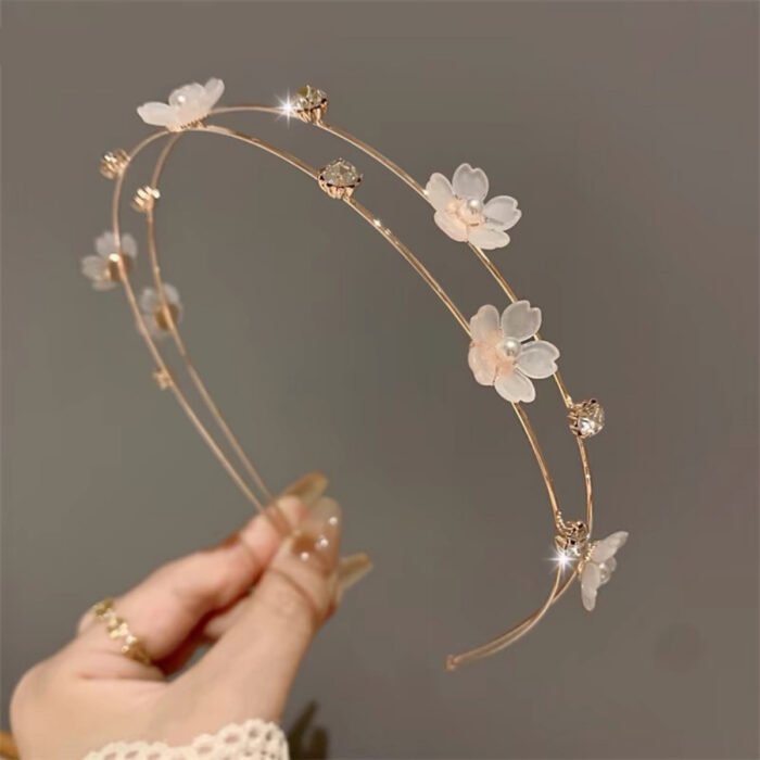 1pc Sweet Style Zinc Alloy Cherry Blossom Hairband, Pink Floral Double Layer Dress Up Headband for Women and Girls, Fashion Solid Color Hair Accessory for Wedding Festivals - Image 8
