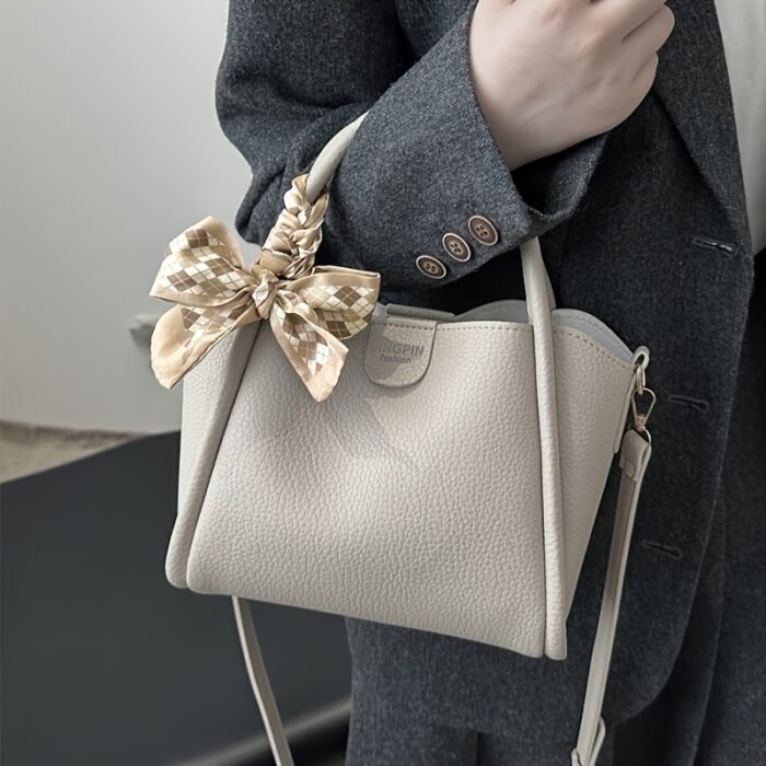 2024 New Women's Retro Korean-Style High Quality Commuting Shoulder Bag with Detachable Strap & Magnetic Closure - Light Brown/White/Black - Image 2