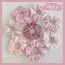 8pcs Elegant Pink & White Check & Floral Hair Ties - Soft Fabric, Non-Slip, Perfect for Buns & Pigtails, Ideal Gift Set for Women, Everyday Hair Accessories | Check Pattern Ties | Elastic Headbands, Hair Accessories Set