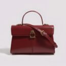 Elegant Women's Top Handle Satchel Bag - Chic Solid Color Design with Adjustable Shoulder Strap, Golden-Tone Clasp & Spacious Interior, Perfect for Daily Use or Gift Giving (Khaki/Dark Brown/Red/Black), Versatile Fashion Accessory | Fashionable Accessory | Synthetic Leather Bag